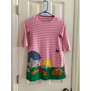 Mini Boden Girls Dress Pink Striped Hedgehogs